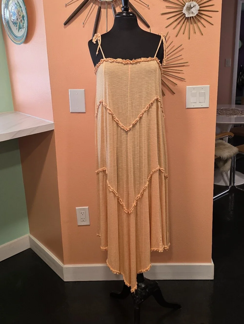 Free People FP Beach Avalon Ruffle Peach Maxi Dress